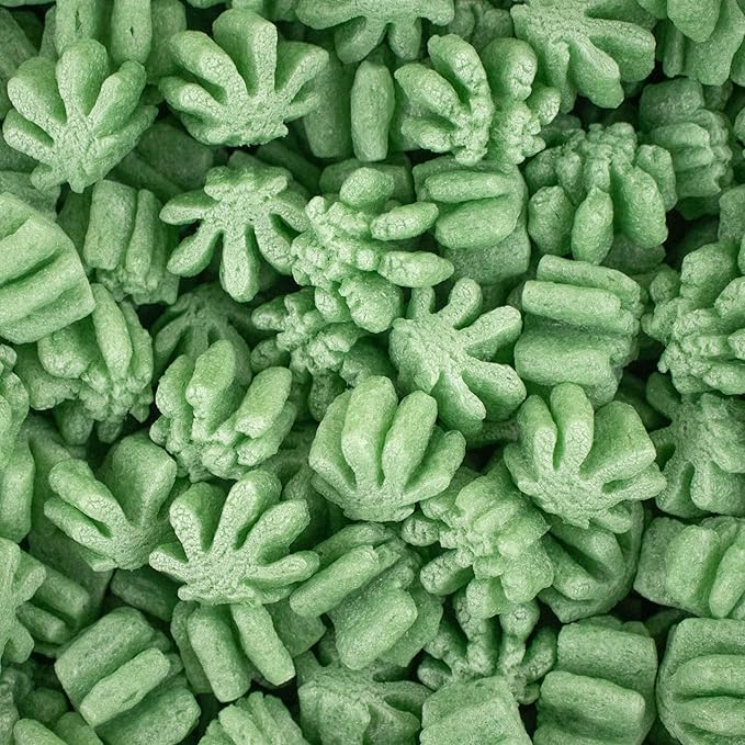 Magicwater Supply - .25 Cu Ft - Green Leaf Shaped Recycled Anti Static Packing Peanuts - Compostable & Biodegradable Cushion for Shipping - Dust-Free & Abrasion Resistant - Void Filler