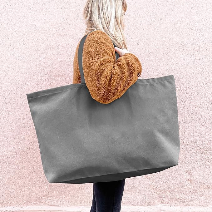 Large Canvas Tote Bag-Extra Big Shopping Beach Totes Bags Reusable Largest Grocery Plain Solid Bag 28"x8"x16"