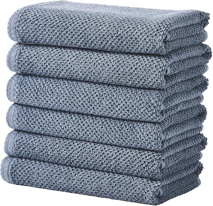 Great Bay Home Blue Hand Towel Set – 100% Cotton 6-Pack 26"x16", Absorbent & Quick-Drying, Soft & Durable