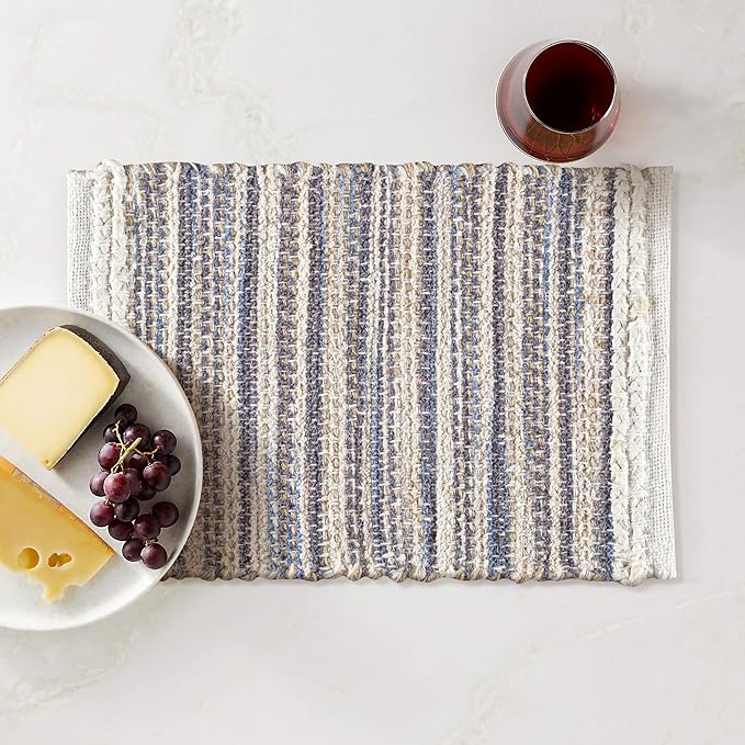 Hausattire Woven Placemats Set of 4 - Blue, Jute Boho Rectangle Table Mats for Kitchen Dining Coffee Table | Heat Resistant Farmhouse Thanksgiving Placemat for Wedding, Restaurants |13x19 Inches