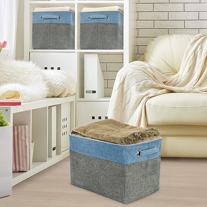 Sorbus Cubby Storage Organizer 15 Inch - Big Sturdy Collapsible Storage Bins with Dual Handles - Foldable Baskets for Organizing - Decorative Storage Bins for Shelves at Home & Office - 3 Pack| Aqua