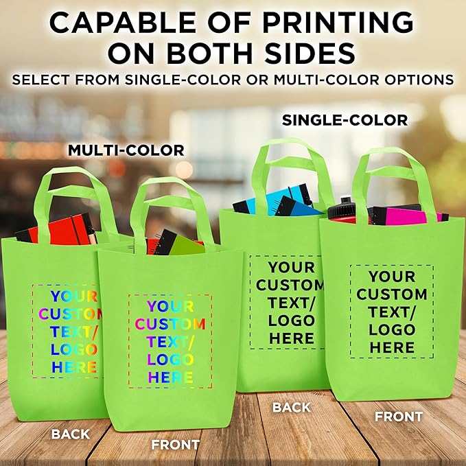 DISCOUNT PROMOS Large Reusable Heavy Duty Tote Bag Set of 10/50/100, Personalized Bulk Pack