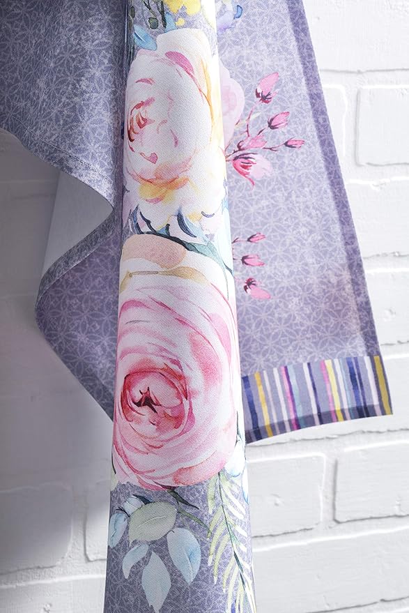 Maison d' Hermine Kitchen Towels Set of 3 100% Cotton 27.50" x 20" Reusable Cloth Tea Dish Towels Absorbent with Hanging Loop for Kitchen, Cocktail Parties Spring/Summer (Sweet Rose Lavender - Lush)