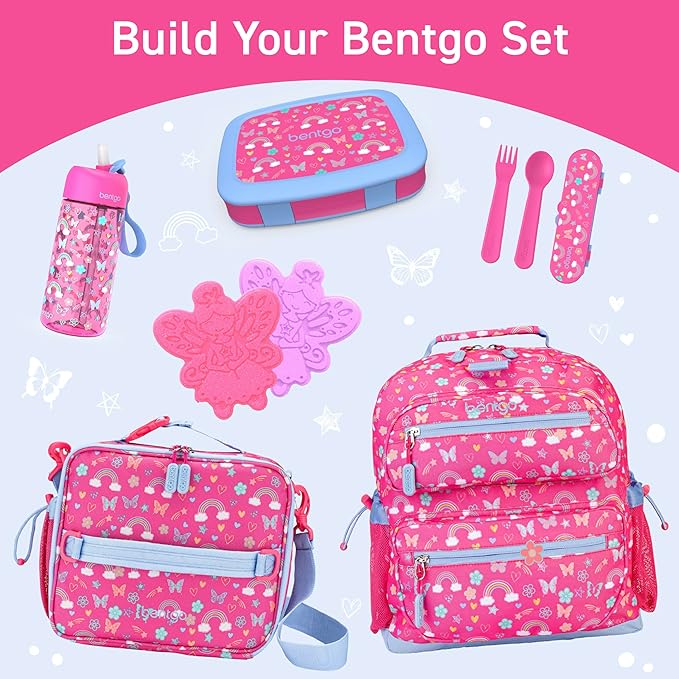 Bentgo Kids Water Bottle - Leak-Proof, Durable Tritan, BPA-Free 15 oz. Cup for Kids/Toddlers Ages 3+, Safe Sip Spout, Carrying Handle, & Dishwasher Safe for School & Sports (Rainbows & Butterflies)