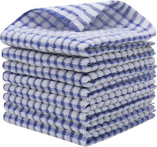 Cotton Cleaning Rags Terry Dish Cloths for Washing Dishes, Set of 8 Dish Rags for Cleaning, Light and Soft Dish Towels for Kitchen Drying Dishes, 11.8 Inch x 11.8 Inch (Blue)