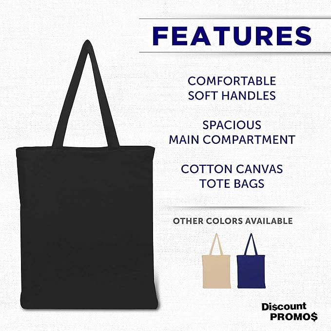 DISCOUNT PROMOS Cotton Canvas Tote Bags Set of 10, Bulk Pack - Reusable, Great for Shopping, Grocery, Beach, Picnic, Wedding Favors - Black