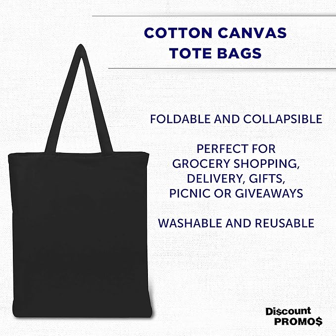 DISCOUNT PROMOS Cotton Canvas Tote Bags Set of 10, Bulk Pack - Reusable, Great for Shopping, Grocery, Beach, Picnic, Wedding Favors - Black