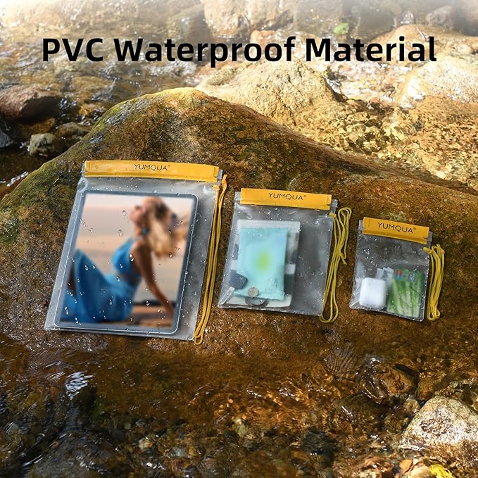 YUMQUA Clear Waterproof Bags, 3PACK Water Tight Cases Water Proof Pouch Small Dry Bags for Camera Mobile Phone Maps Pouch Kayak Military Boating Document Holder