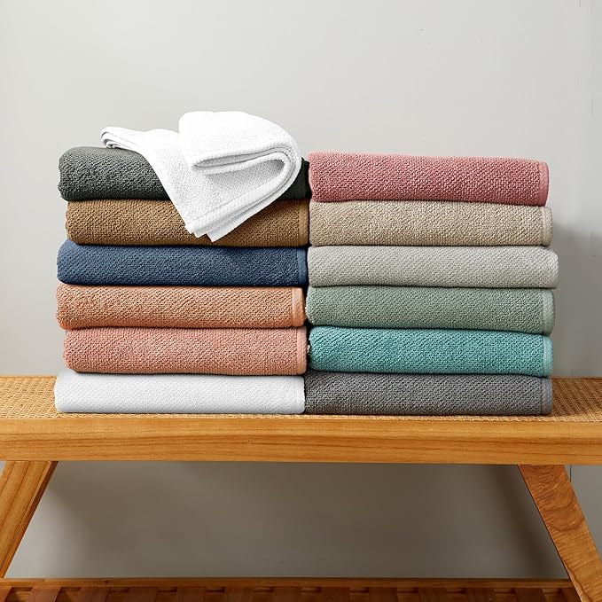 Great Bay Home Grey Washcloth- 100% Cotton 12-Pack 13x13 Wash Cloth - Absorbent, Quick-Drying, Durable Face Towels for Bathroom Decor - Low-Twist, Two-Ply Fibers (Dark Grey)