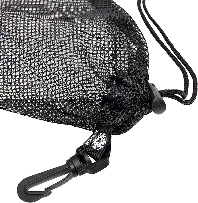 PALTERWEAR Mesh Drawstring Bag With Clip and Toggle Closure - For Watersports, Outdoor, Gym - Multi-Use Set of 4 (Black, 6 x 8 inch)