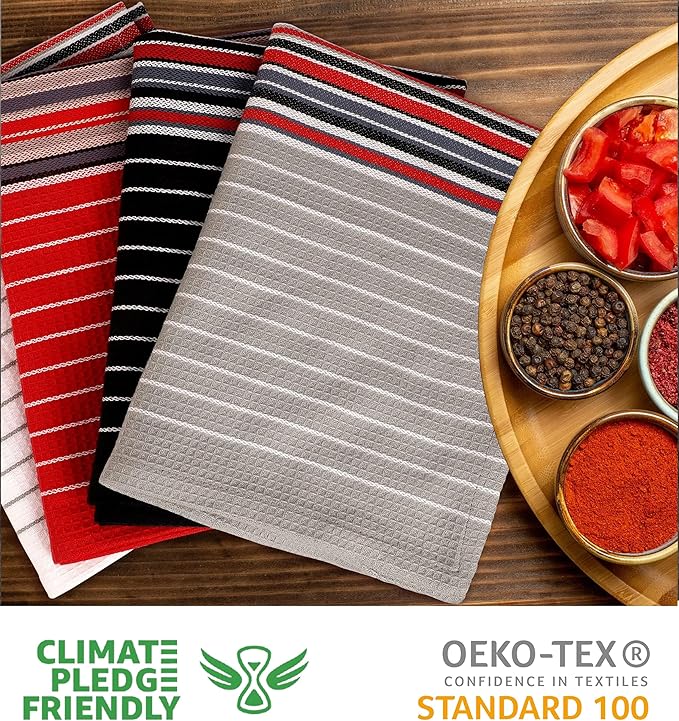 Urban Villa Kitchen Towels (20x30 Inches 8 Pack) Extra Large Premium Salsa Stripes Dish Towels for Kitchen Dish Cloths Highly Absorbent 100% Cotton Kitchen Hand Towels with Hanging Loop Tea Towels