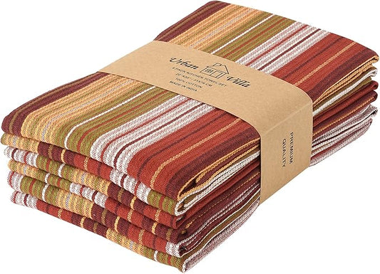Urban Villa Kitchen Towels Harvest Stripes Towels Set of 6 20" X30” 100% Cotton Highly Absorbent Quick Drying Dish Cloths & Dish Towels Thanksgiving Fall Tea Towels with Hanging Loop Towels