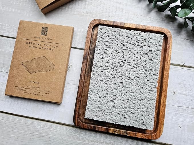 Eco Sponge | Pop Up Plastic Free Sponge | 4 or 8 pk | Large Size 14x10x2cm | Pop Up Plastic Free | Biodegradable Compostable Natural Cellulose Surface Sponge | Long Lasting | Dish Sponge (8)
