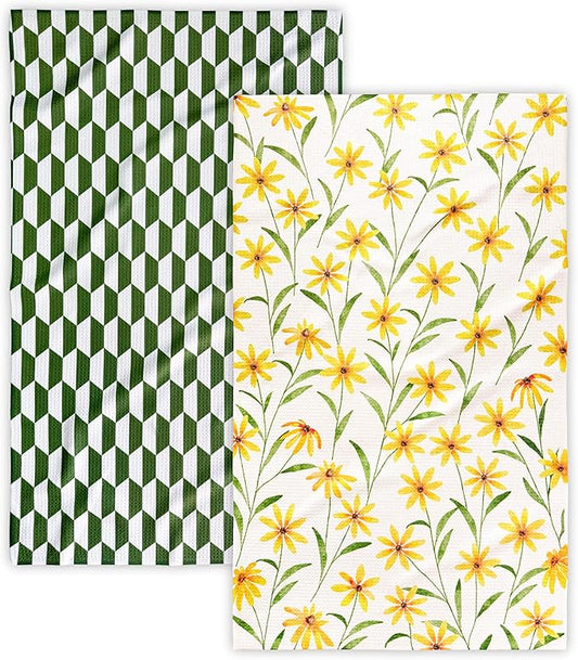Kitchen Towels, 18" x 30" Tea Towels for Kitchen, Quick Dry Dish Towels for Kitchen Drying, Daisy Whimsy Series, 2-Pack