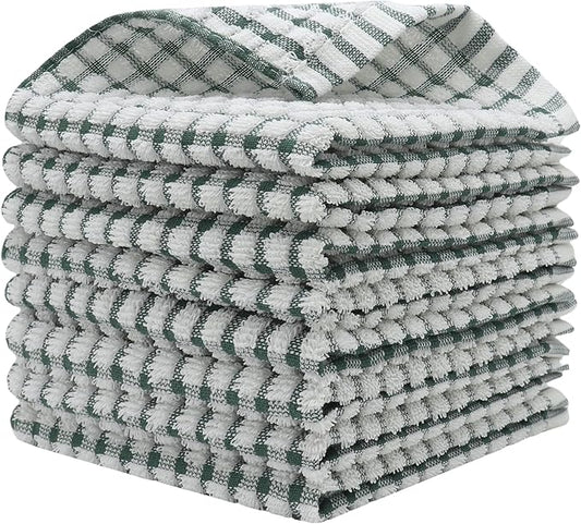 Cotton Cleaning Rags Terry Dish Cloths for Washing Dishes, Set of 8 Dish Rags for Cleaning, Light and Soft Dish Towels for Kitchen Drying Dishes, 11.8 Inch x 11.8 Inch (Dark Green)