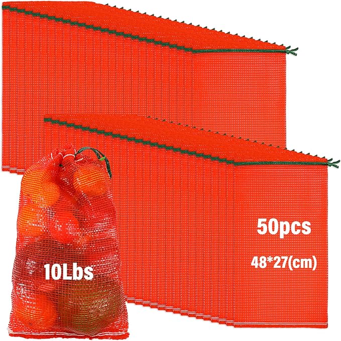 50 PCS Mesh Bags for Vegetables, Mesh Onion Bag 11"×18" Produce Bags Reusable Breathable Vegetable Storage Net Bag Meshs Drawstring Onion Meshs Storage-Bag for Vegetables, Onions, Potatoes
