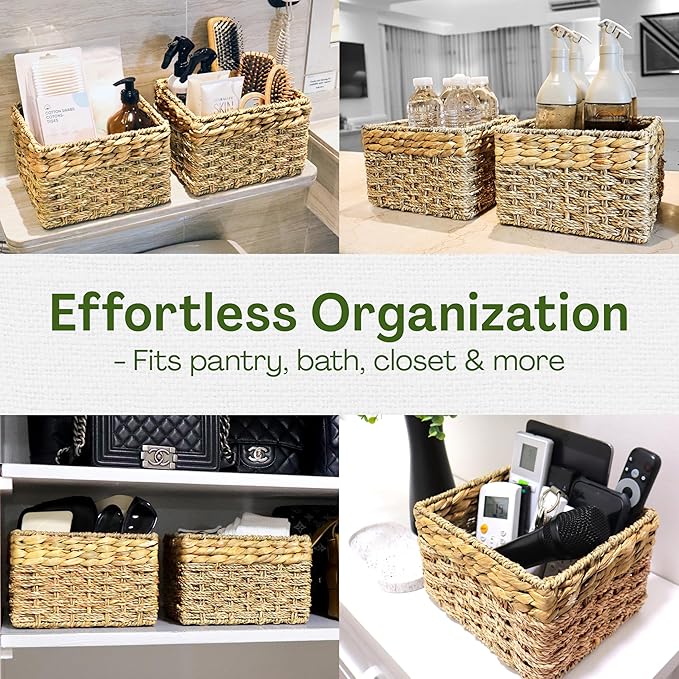 Small Wicker Baskets for Storage 2-Pack, Natural, Woven Baskets for Organizing Living Room, Pantry Baskets, Shelves, Wicker Basket Decorative - Small Size - 8x7x5.5 inches