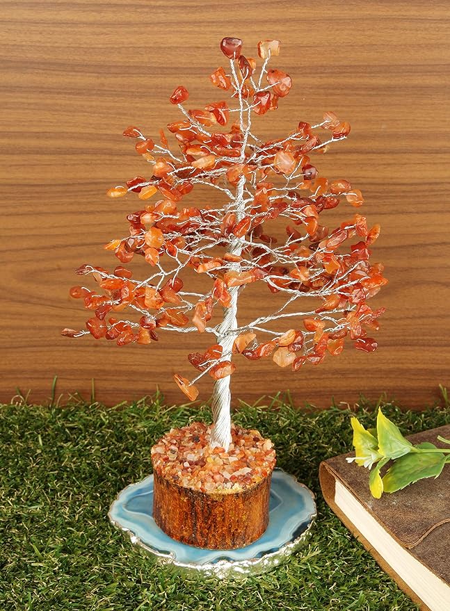 FASHIONZAADI Carnelian Chakra Tree of Life - Crystal for Positive Energy, Handmade Gemstone Feng Shui Decor, Good Luck Money Tree Bonsai - Orange Healing Crystals for Sacral Chakra, Prosperity Gift