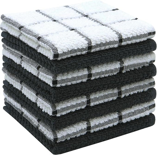 Cleaning Rags Cleaning Cloths for Cleaning House, Cotton Dish Cloths Dish Rags for Washing Dishes, Set of 8, Light and Soft Terry Kitchen Washcloths Kitchen Rags,12 Inch x 12 Inch (Black Set)