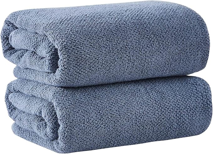 Great Bay Home Blue Bath Sheet - 100% Cotton Oversized 2 Pack 68x35 Towel Set - Absorbent, Quick-Drying, Durable Bath Sheet for Bathroom Decor - Low-Twist, Two-Ply Fibers (Chambrey Blue)