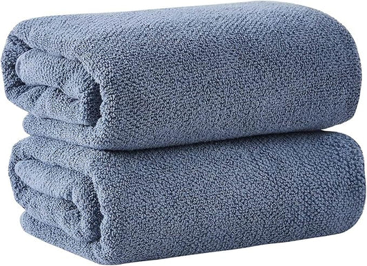 Great Bay Home Blue Bath Sheet - 100% Cotton Oversized 2 Pack 68x35 Towel Set - Absorbent, Quick-Drying, Durable Bath Sheet for Bathroom Decor - Low-Twist, Two-Ply Fibers (Chambrey Blue)