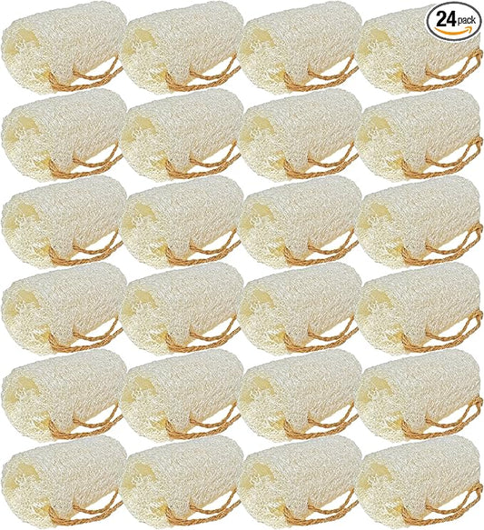 4" Natural Loofah Exfoliating Body and Face Sponge for Skin Care in Bath Spa Shower - Pack of 24 Eco-Friendly Biodegradable Luffa Scrubber
