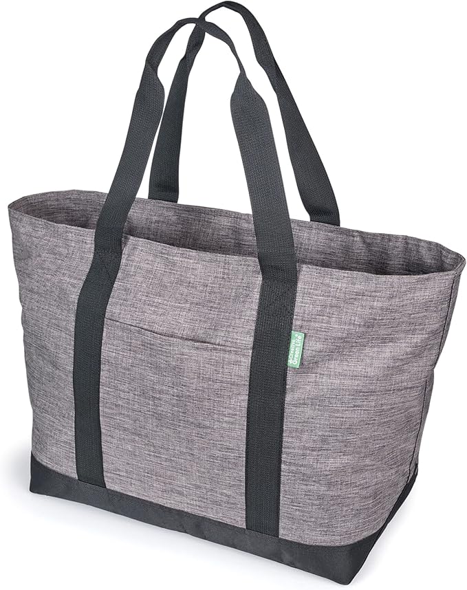 Creative Green Life Extra Large Tote Bag for Women or Men with Zipper – Everyday Tote-Bag for Work, School, gym, Shopping, Teachers, Nurses – Canvas Style Travel Bag, Weekender Overnight Bag (Gray)