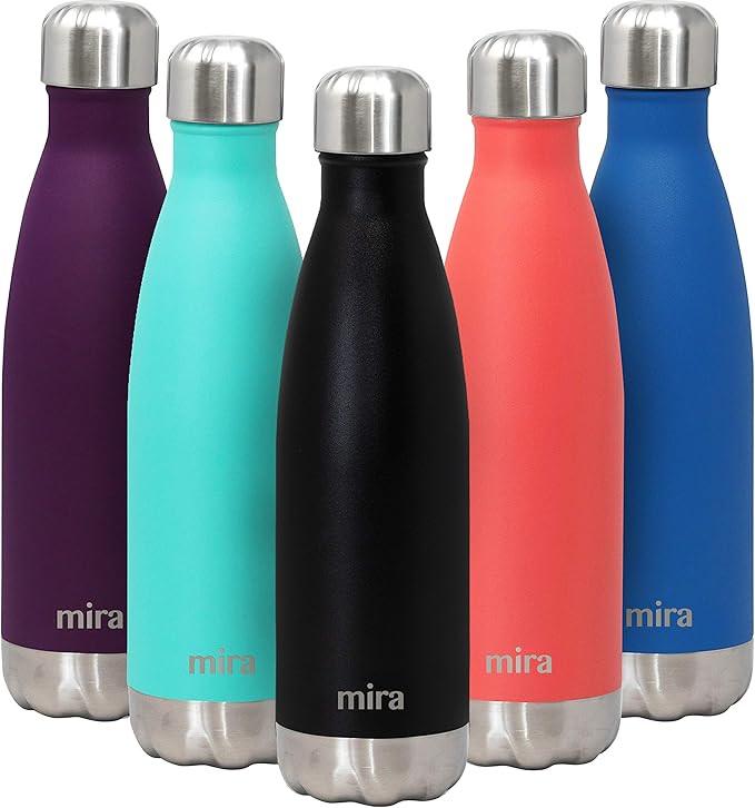 MIRA 17 oz Insulated Water Bottle - Stainless Steel Cola Shape Thermo - Double Wall Hot & Cold Flask (24Hr Cold/12Hr Hot) - Matte Black
