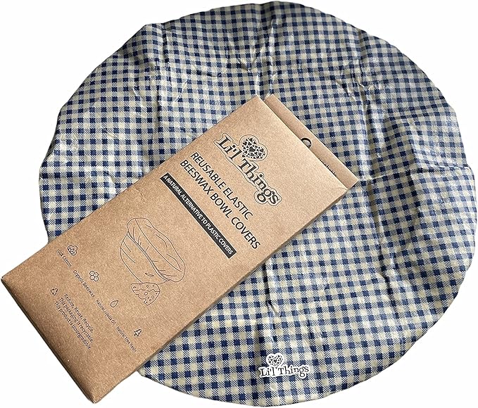Li’l Things Beeswax Bowl Covers – Reusable Wraps Set of 5 | Organic Cotton, Beeswax & Jojoba | Eco-Friendly, Washable Lids for Bread Proofing, Jars, Pet Food (XS–XL)- Checkered Plaid