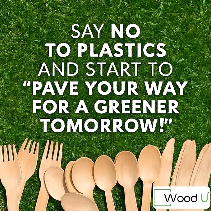 Disposable Wooden spoon by WoodU | 100% All-Natural, Eco-Friendly, Biodegradable, and Compostable - Pack of 100-6.5" best wooden spoons for eating