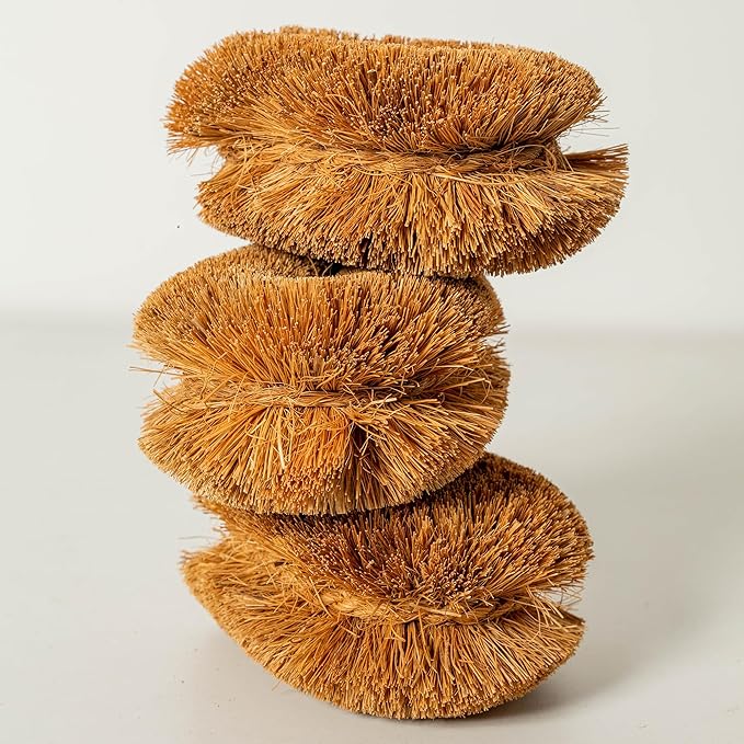 Pack of 3 Tawashi 100% Natural Coconut Coir Fiber Brush, Vegetable Scrub Brush,Ideal for Fruit Scrub, Kitchen Cleaning Needs, Kamenoko Japanese Design