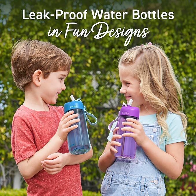 Bentgo Kids Water Bottle - Leak-Proof, Durable Tritan, BPA-Free 15 oz. Cup for Kids/Toddlers Ages 3+, Safe Sip Spout, Carrying Handle, & Dishwasher Safe for School, Sports, Daycare & Camp (Purple)