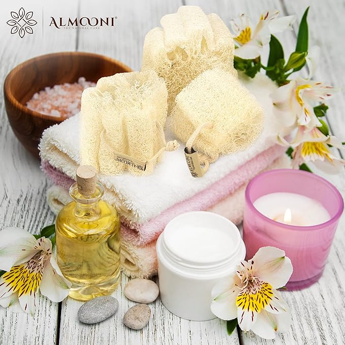 Almooni Mini Natural Loofah Sponge - Real Egyptian Shower Exfoliating Loofah - Small Loofah Scrubber for The Perfect Grip - 3 Count(1 Pack)