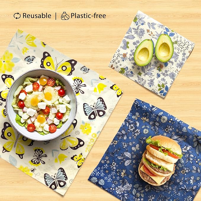 OHIYO Reusable Beeswax Wrap for Food, 9 Pack Organic Cotton Beeswax Papers (1XL + 3M + 5S), Bread Sandwich Wrapper, Suitable for Bowls, Fruits, Cheese, Hamburgers