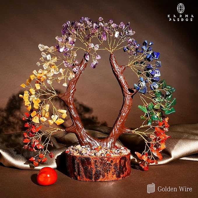 KARMAPLEDGE Crystal Tree of Life 7 Chakra Healing Crystal Trees for Home, Office Desk Decor, Handmade Trees for Positive Energy, Money, Good Luck Birthday Gifts for Women, Mom (U Shape)