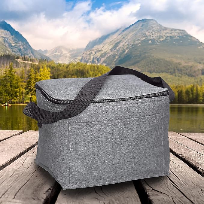 Insulated Cooler Lunch Bag Set of 10, Bulk Pack - Perfect for Work, Travel, Outdoor Events - Grey