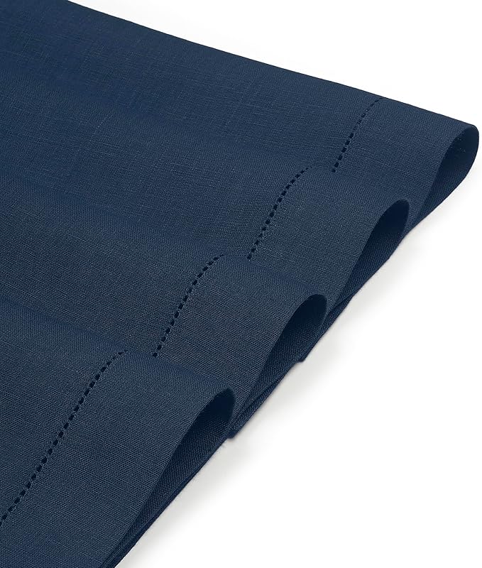 D'Moksha Homes Linen Placemats Set of 4 - Classic Hemstitch Navy Blue Placemats 14 x 19 Inch - 100% Pure Linen Table Mats for Winter, Christmas, Holiday - Handcrafted and Machine Washable