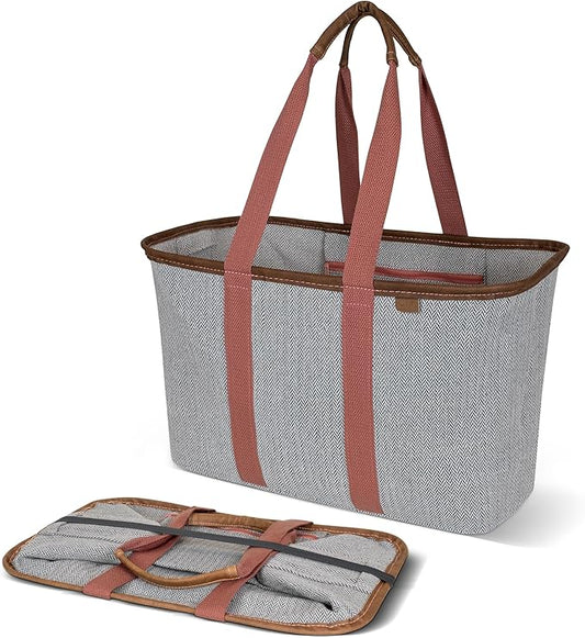 CleverMade EcoBasket Reusable Grocery Tote - Collapsible Storage Shopping Organizer - Heavy Duty Utility Bag Home