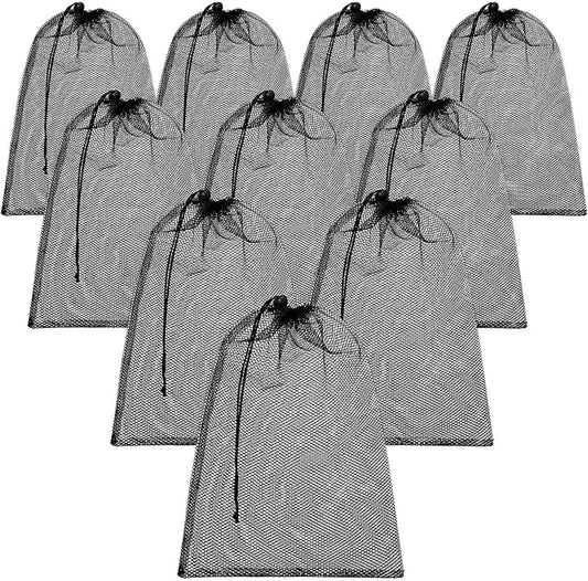 TecUnite 10 Pcs Mesh Bags Drawstring Laundry Bags Large Nylon Mesh Gift Dishwasher Bag with Sliding Drawstring for Kitchen Jewelry Gifts Wedding Favor Home(12 x 16 Inch,Black)