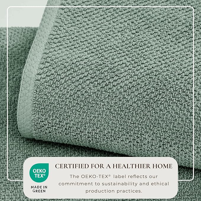 Great Bay Home Green Hand Towel Set – 100% Cotton 6-Pack 26"x16", Absorbent & Quick-Drying, Soft & Durable