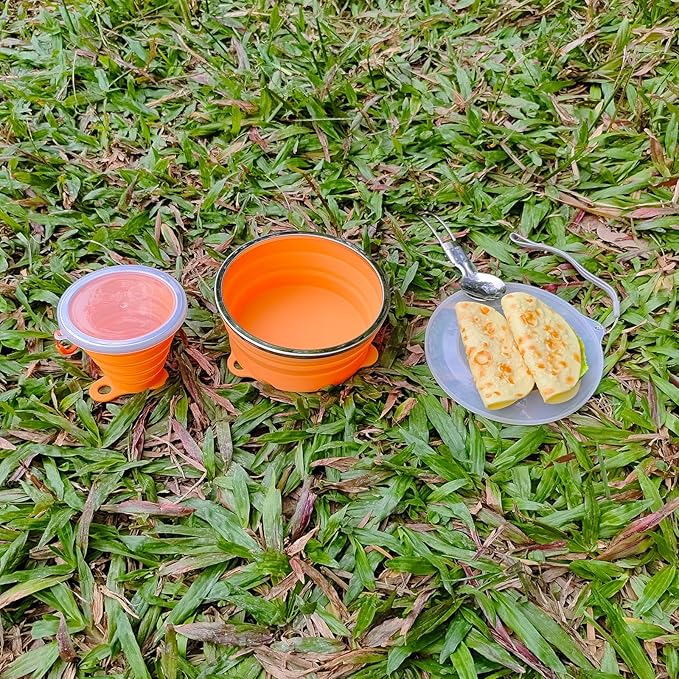 Mess Kit for Camping Silicone Collapsible Bowl Collapsible Cup and Stainless Steel Spoon for Backpacking Outdoor Hiking Traveling and Picnic - 4 Pack