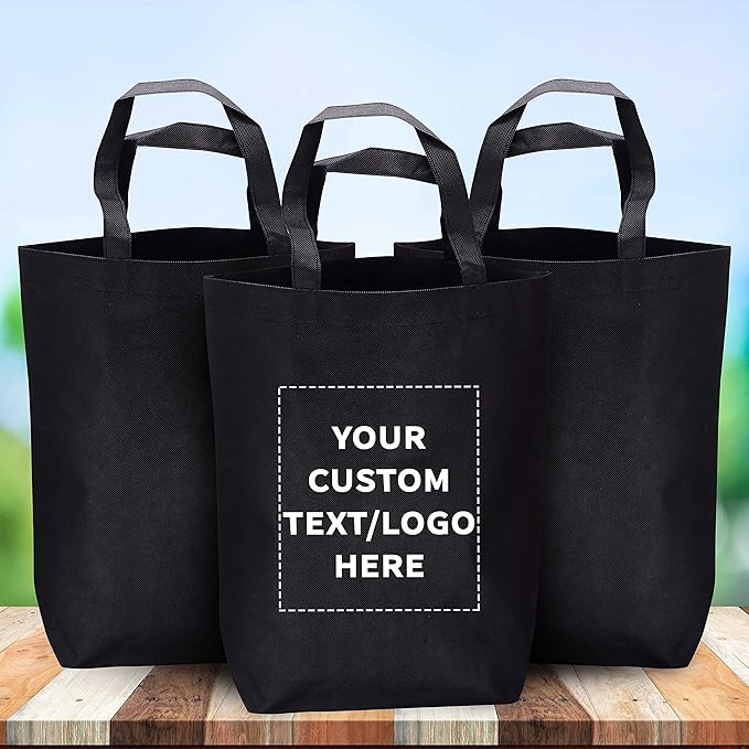 DISCOUNT PROMOS Large Reusable Heavy Duty Tote Bag Set of 10/50/100, Personalized Bulk Pack