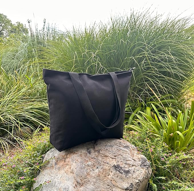 16OZ Cotton Canvas Zipper Closure Lined Grocery Shopping Beach Casual Multi Purpose Tote X-Large