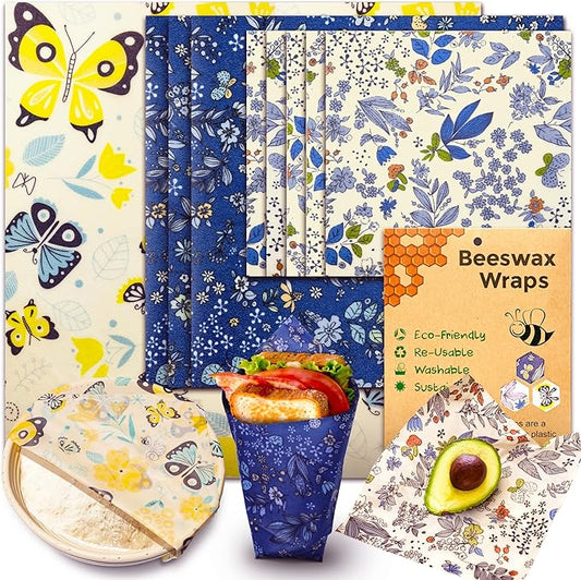 OHIYO Reusable Beeswax Wrap for Food, 9 Pack Organic Cotton Beeswax Papers (1XL + 3M + 5S), Bread Sandwich Wrapper, Suitable for Bowls, Fruits, Cheese, Hamburgers