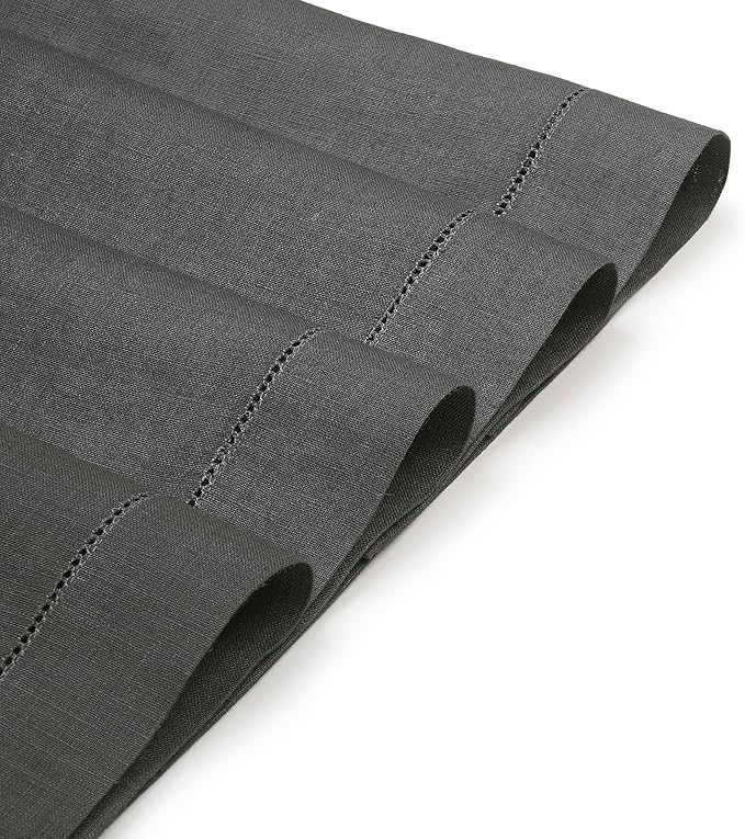 D'Moksha Homes Linen Placemats Set of 4 - Classic Hemstitch Charcoal Grey Placemats 14 x 19 Inch - 100% Pure Linen Table Mats for Christmas, Holiday - Handcrafted and Machine Washable