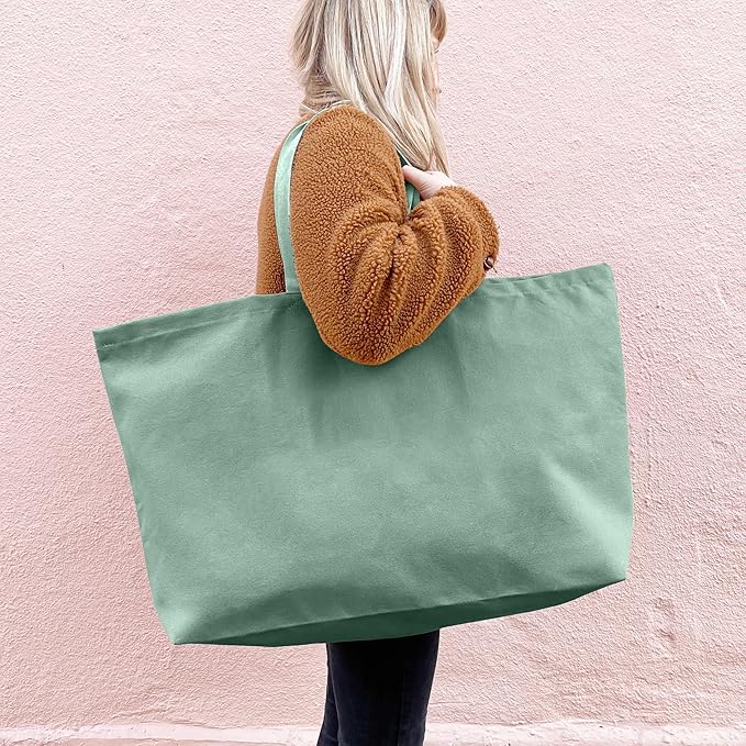 Large Canvas Tote Bag-Extra Big Shopping Beach Totes Bags Reusable Largest Grocery Plain Solid Bag 28"x8"x16"