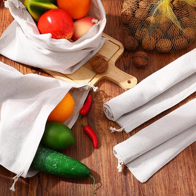 Woanger 10 Pack Reusable Produce Bags - X-Large 12 x 16 Inch Cotton Muslin Bags with Drawstrings Washable Canvas Fabric Sacks for Bread, Bulk Produce, Shoes