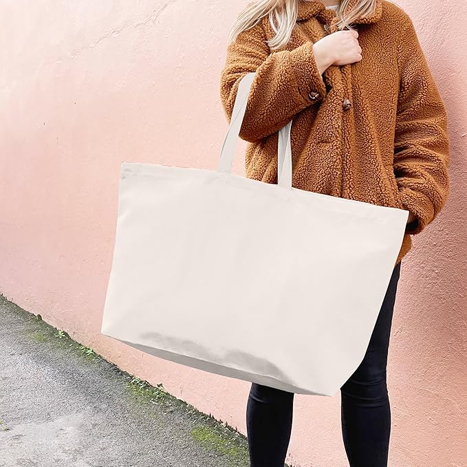 Large Canvas Tote Bag-Extra Big Shopping Beach Totes Bags Reusable Largest Grocery Plain Solid Bag 28"x8"x16"