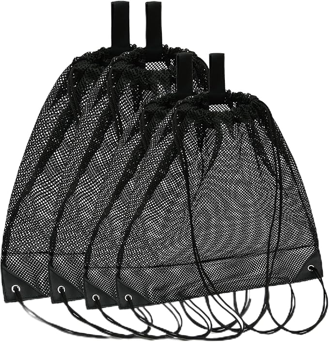 Palmhomee Pack of 4 Mesh Drawstring Bag String Bag for Sports Climbing Gym Laundry Seashell Toy Beach and Hunting (Mixed 2 Sizes)