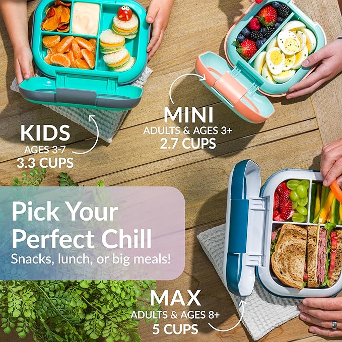 Bentgo Chill Mini Leak-Proof Lunch Box – Built-In Ice Pack Keeps Food Cold, 2.7-Cup Capacity for Snacks or a Sandwich, 3 or 4 Compartments, PFAS & BPA-Free, Ideal for Adults & Kids 3+ (Lilac Mist)